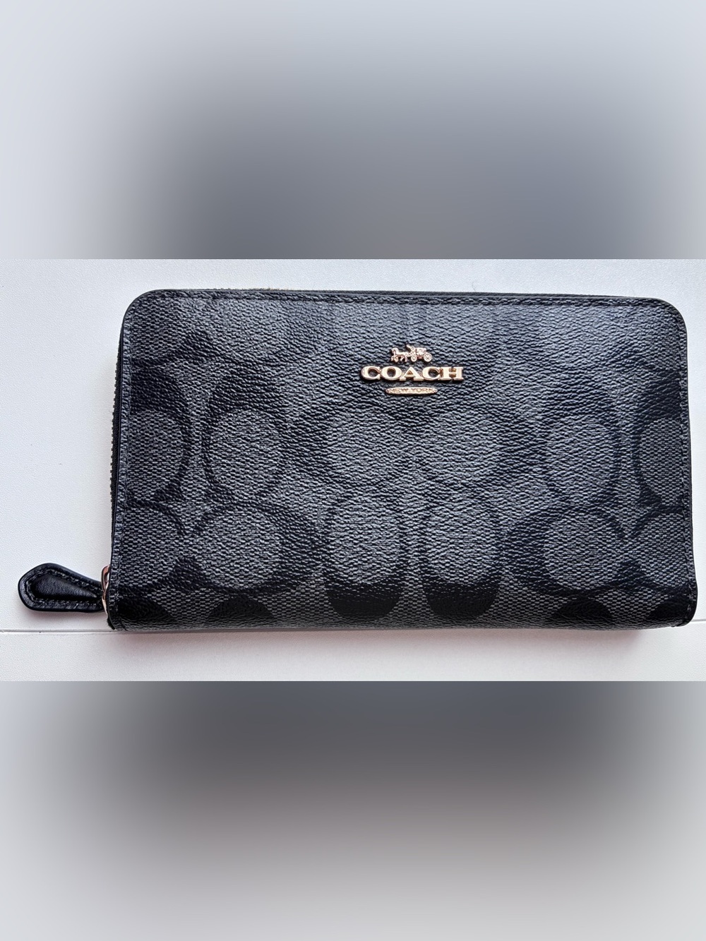 Coach Black Signature Leather Bifold Wallet with Gold Logo
